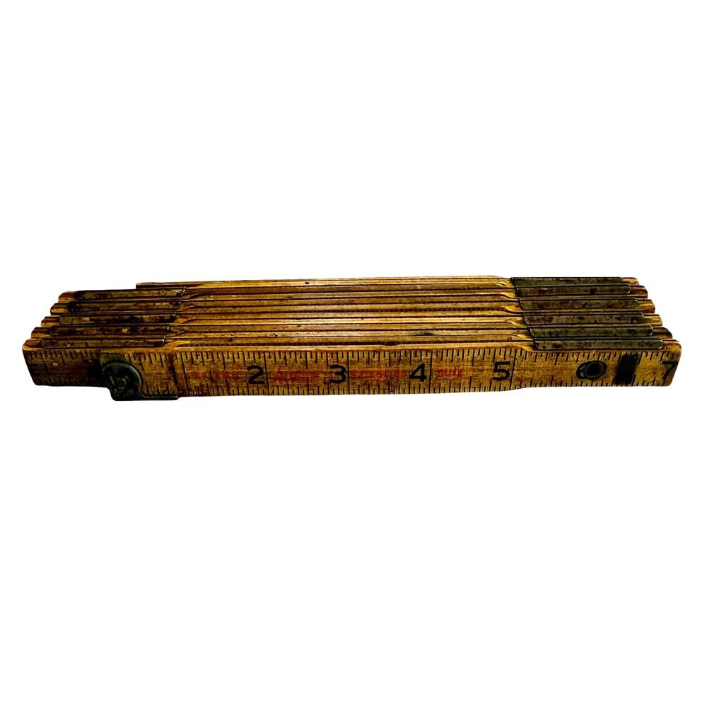Vintage Accordion 72” Folding Ruler Lufkin Red End Brass Extension Rule USA